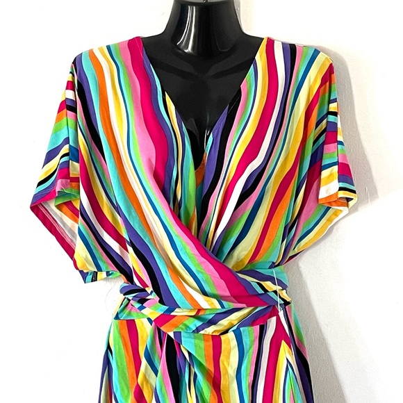Eloquii Wrap Around Dress in Liquid Rainbow - Picture 3 of 12